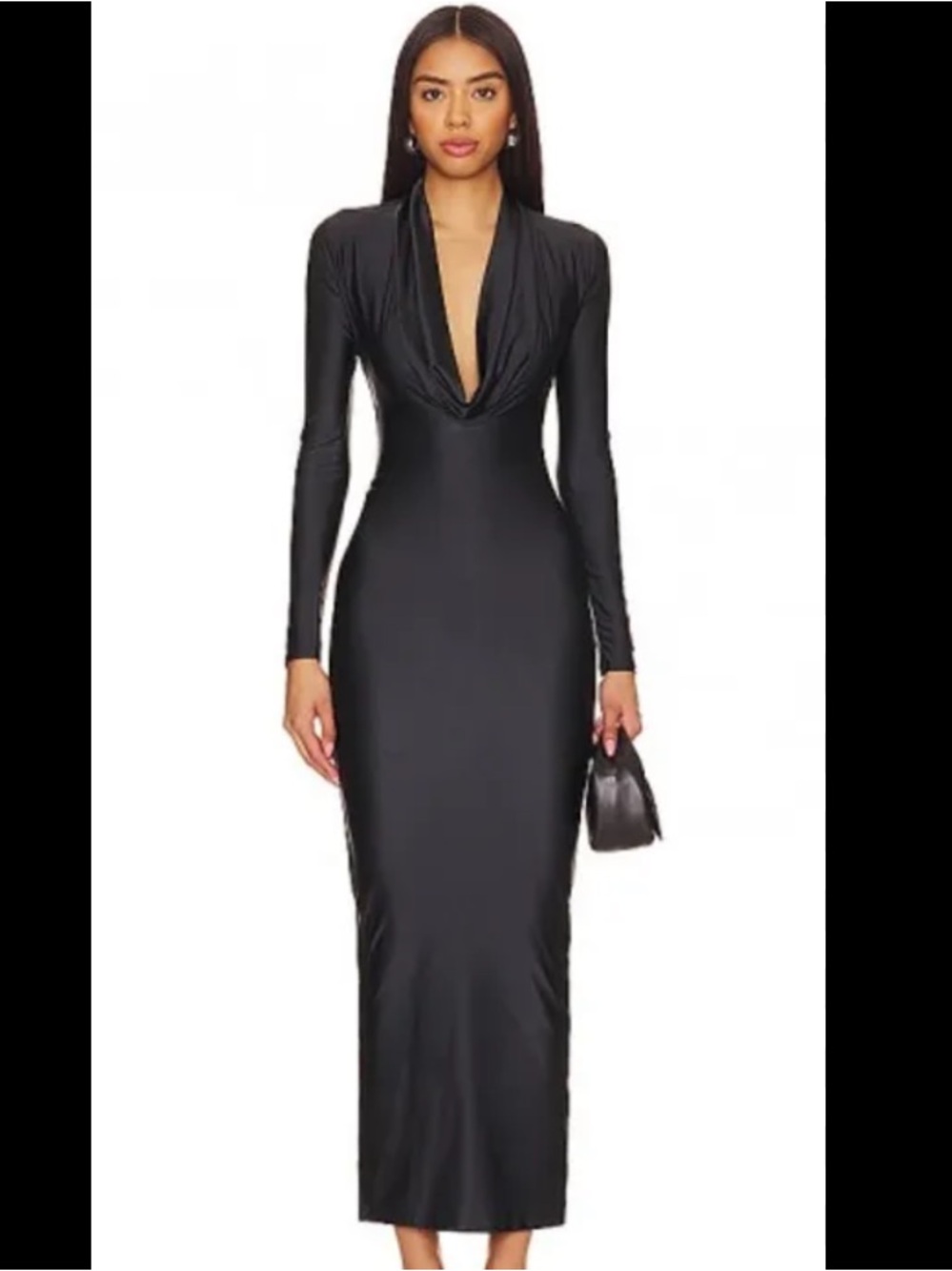 Good American Black Deep Cowl Front Maxi Dress size Small